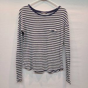 Vince Shirt Thin Striped Long Sleeve Pocket Tee Gray Blue Womens Extra Small
